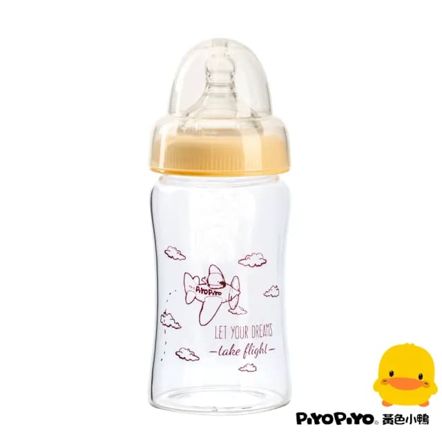 【Piyo Piyo 黃色小鴨】媽咪乳感玻璃寬口奶瓶(180ml 一體成形 人體工學 晶鑽 輕薄) - momo購物網 - 好評推薦 -