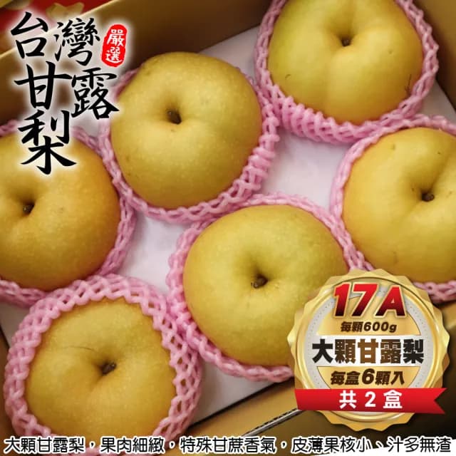 【WANG 蔬果】東勢17A大顆甘露梨6顆x2盒(600g/顆_禮盒包裝)(中秋禮盒)