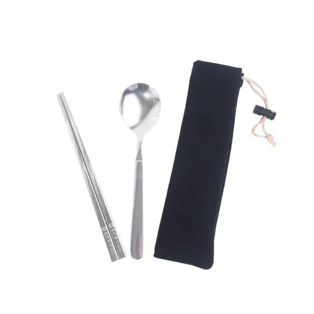 【AXIS 艾克思】316不鏽鋼環保餐具組-方筷.湯匙_1組(附帆布收納袋)