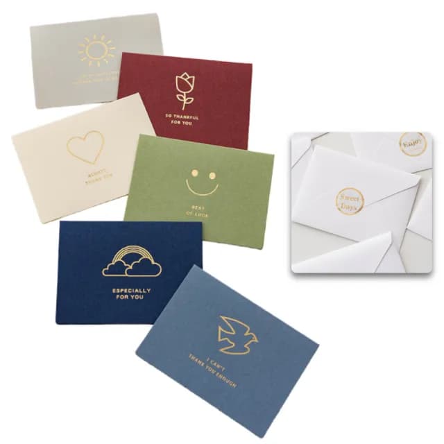 韓系簡約燙金卡片12入-附信封+封口貼(商務賀卡 祝福卡 婚禮小卡 情人節 生日賀卡 留言 明信片 畢業)