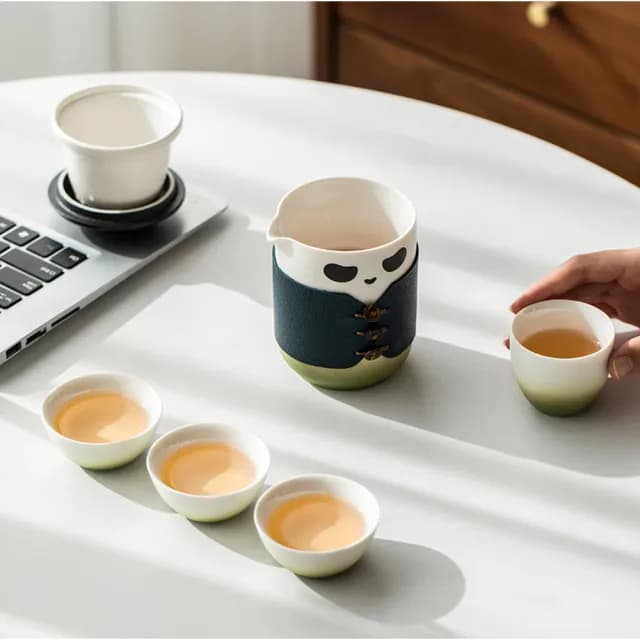 【Life shop】熊貓大俠旅行茶具組/附收納包(泡茶組 交換禮物 茶具 旅行茶具 隨身泡茶組 泡茶 茶器套組)