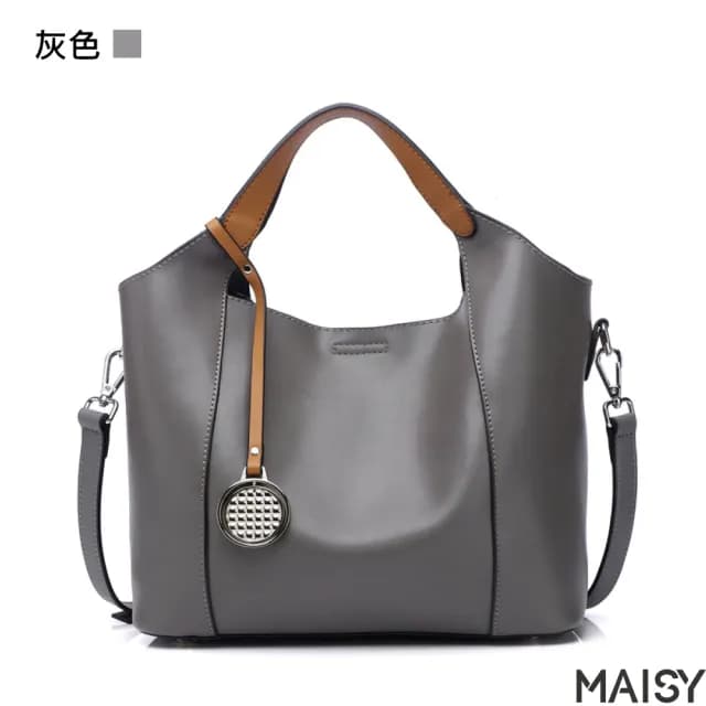 【MAISY】情人節禮物 真皮 歐美流行風格牛皮子母手提包(真皮包包 現+預  黑色／卡其棕／灰色／紫色／綠色)