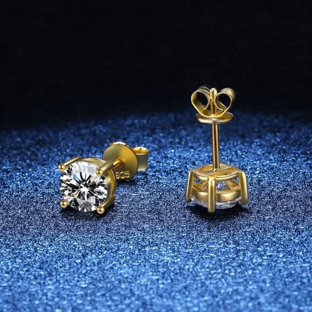 【巴黎精品】情人節禮物 現貨+預購 莫桑石耳環925純銀耳針(1ctD色鍍金四爪女飾品a1co14)