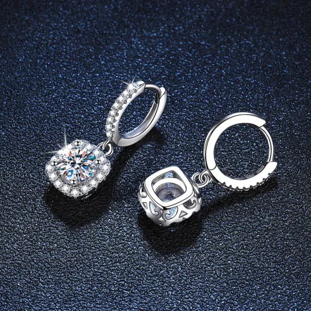 【巴黎精品】現貨+預購 莫桑石耳環925純銀耳針(1克拉經典方包耳墜女飾品a1co4)