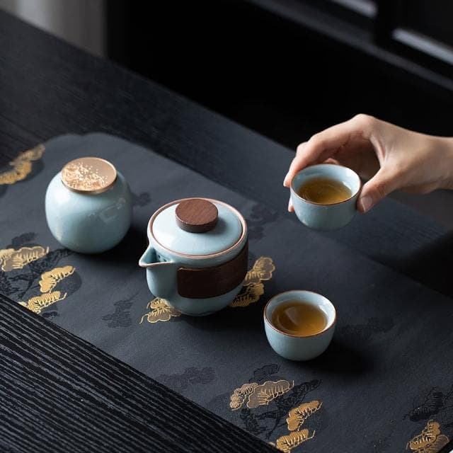 【美味好伙伴】悠遊旅行茶具組 汝窯 哥窯 露營 野餐(茶具 茶壺 茶杯 茶倉 茶葉罐 爬山 健走)