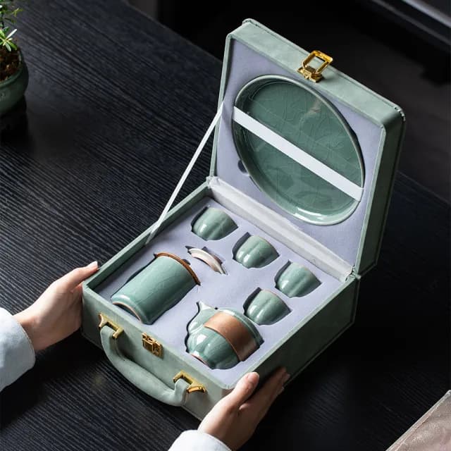 【美味好伙伴】靜心旅行茶具組 哥窯(茶具 茶壺 茶杯 茶倉 茶葉罐 爬山 健走)