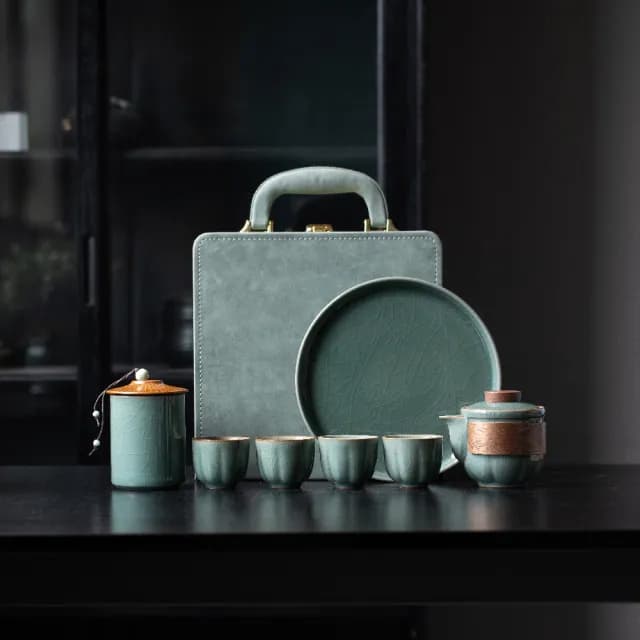 【美味好伙伴】靜心旅行茶具組 哥窯(茶具 茶壺 茶杯 茶倉 茶葉罐 爬山 健走)