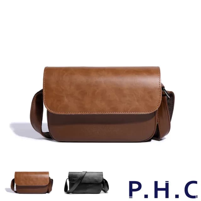 【PHC】父親節禮物 日系復古百搭男士質感郵差包(現+預  黑色／棕色)