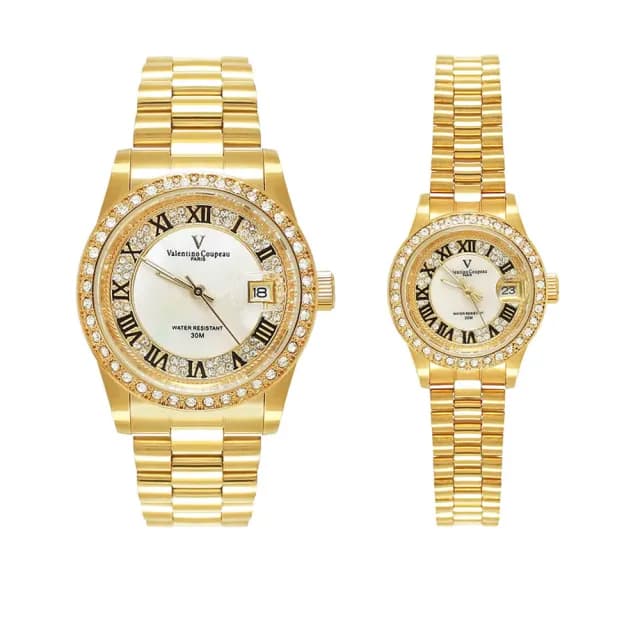 【Valentino Coupeau】晶鑽羅馬數字全金不鏽鋼殼帶男女款手錶(范倫鐵諾 古柏  VCC)