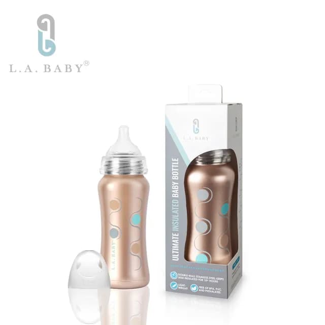 【美國L.A. Baby】超輕量醫療級316不鏽鋼保溫奶瓶 9oz(香檳金)