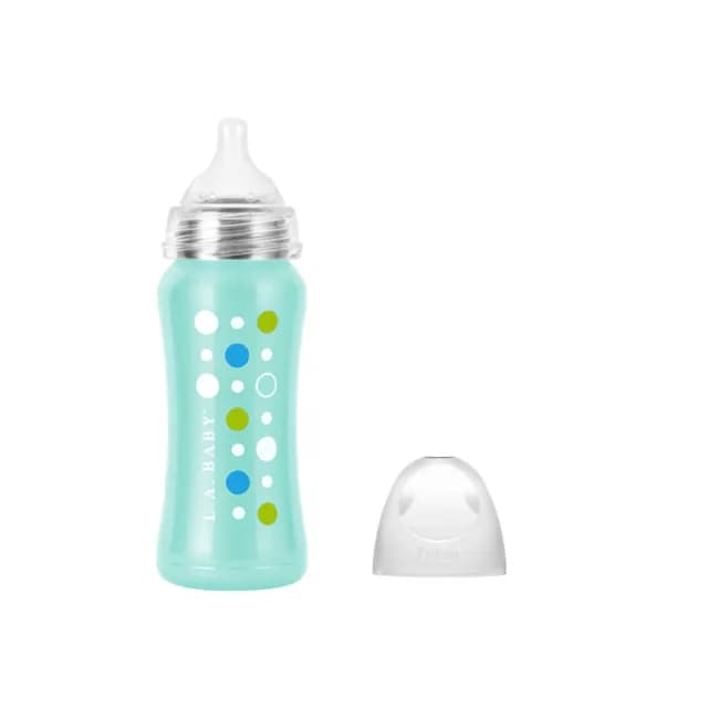 【L.A. Baby】316不鏽鋼保溫奶瓶學習套組270ml 11件組(香檳金)