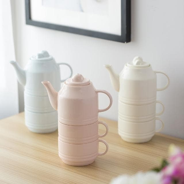 【嘿豬豬 x 交換禮物】茶壺杯組(杯子2入+壺 陶瓷餐具 可愛造型 下午茶組 茶具組 泡茶壺 入厝禮物)