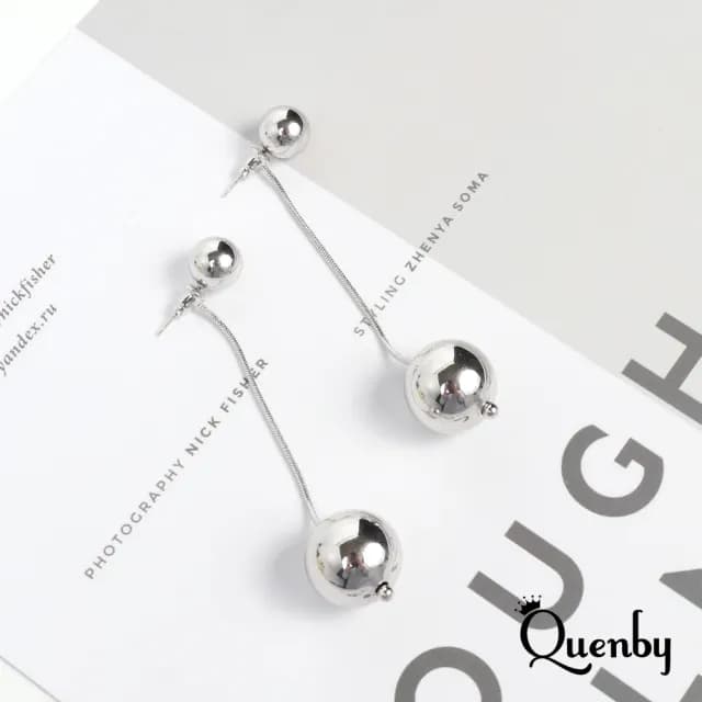 【Quenby】925純銀 質感鋼珠垂墜耳環/耳針(耳針/飾品/配件) - momo購物網 - 好評推薦 -