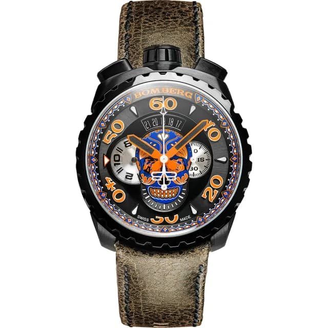 【BOMBERG】炸彈錶 BOLT-68 藍骷顱限量計時手錶-咖啡/45mm 送禮 禮物 推薦(BS45CHPBA.051.3)