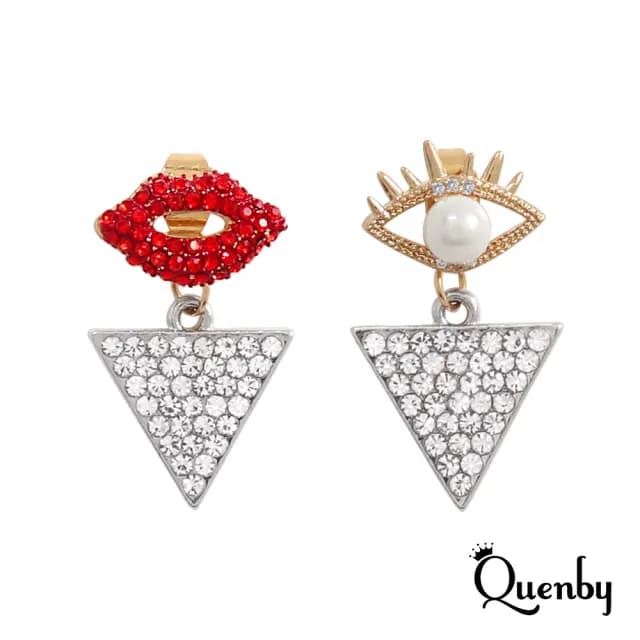 【Quenby】貝殼珍珠點綴個性款不對稱耳環/耳針(耳針/飾品/配件)