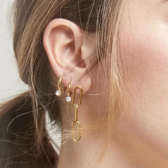 【ELLIE VAIL】邁阿密防水珠寶 金色單鑽X經典小圓耳環 Malika Mini Hoop(防水珠寶)