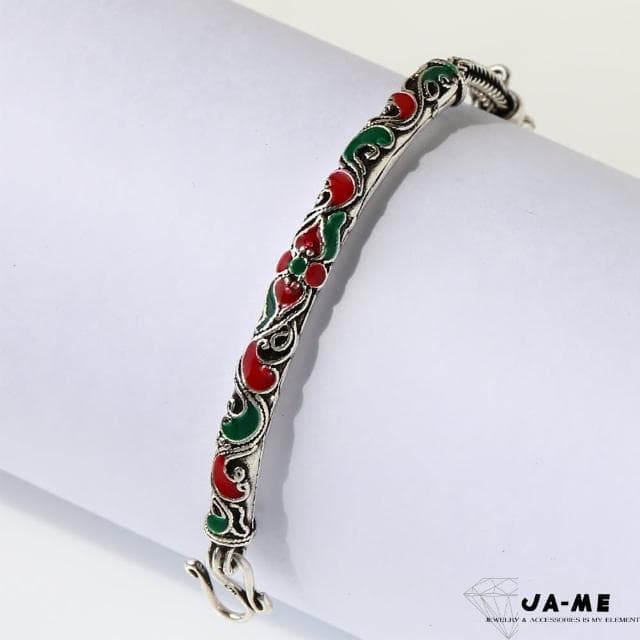 【JA-ME】千足銀小花琺瑯手鍊 男士或大手圍女士適合(母親節禮物/現貨)