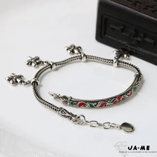 【JA-ME】千足銀小花琺瑯手鍊 男士或大手圍女士適合(情人節/父親節/禮物/現貨)
