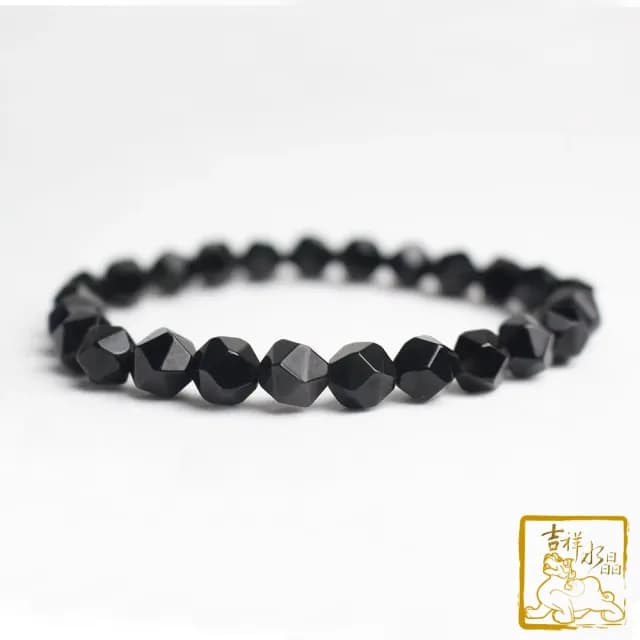 【吉祥水晶】黑曜石多切角手鍊 8mm(化煞辟邪 排除負面能量)
