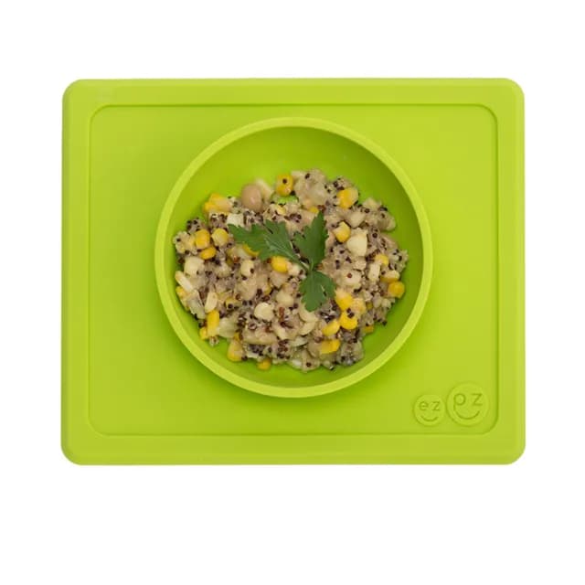 【美國ezpz】mini bowl迷你餐碗+餐墊：蘋果綠(FDA認證矽膠、防掀倒寶寶餐具)