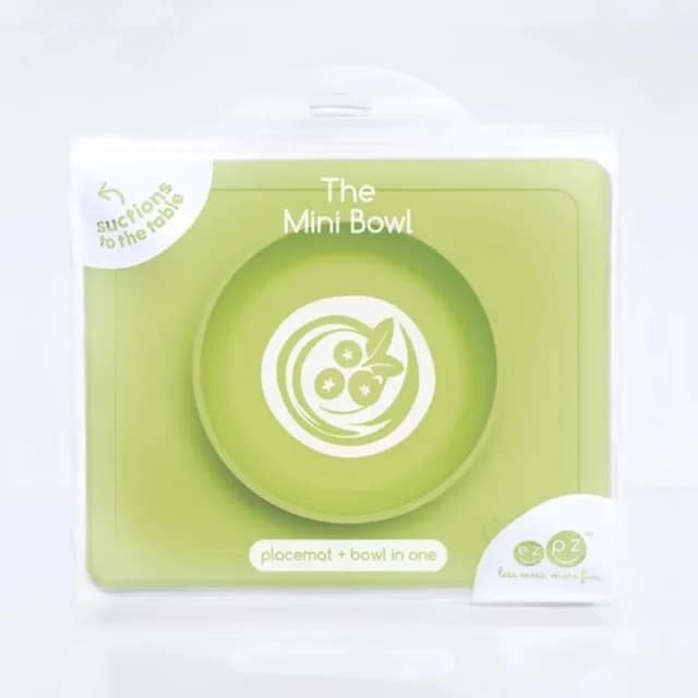 【美國ezpz】mini bowl迷你餐碗+餐墊：蘋果綠(FDA認證矽膠、防掀倒寶寶餐具)