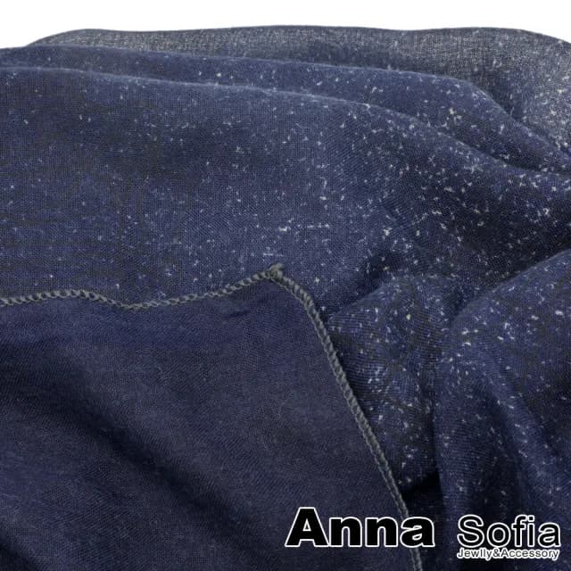 【AnnaSofia】圍巾披肩-灑點舞線 拷克邊棉麻感 現貨(駝藏藍系)