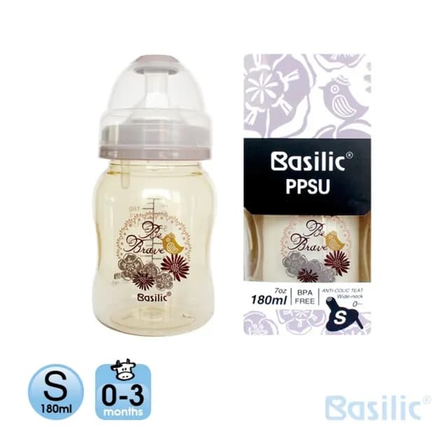 【Basilic 貝喜力克】防脹氣PPSU寬口大奶瓶180ml-S(兩入組)