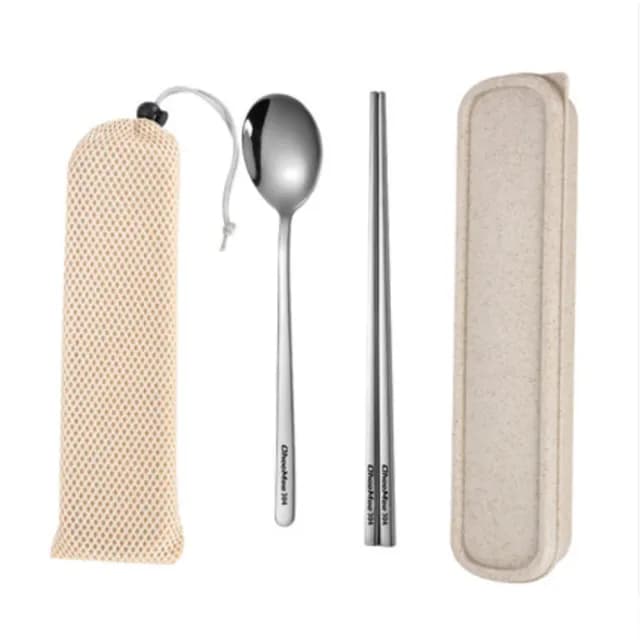 【樂邁家居】304不鏽鋼 便攜式餐具組 附收納盒(環保三色任選/筷子叉子湯匙)