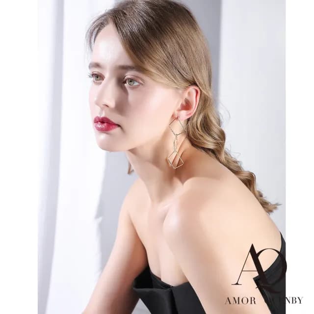【AQ】925純銀 不規則菱形帶鑽點綴長耳環/耳針(飾品/配件) - momo購物網 - 好評推薦 -