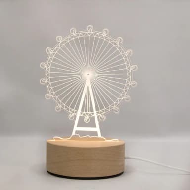 北歐風3D立體造型 LED原木底座USB小夜燈-摩天輪(聖誕節/交換禮物)
