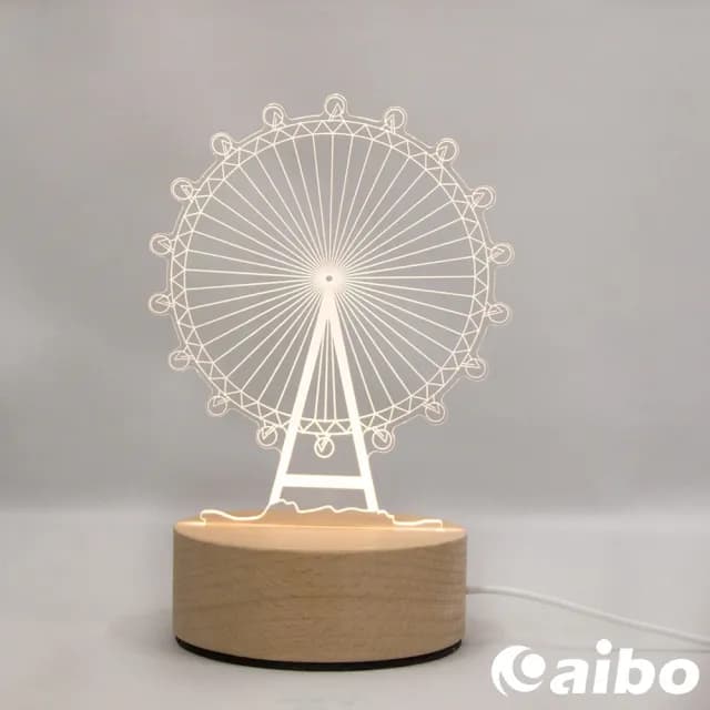北歐風3D立體造型 LED原木底座USB小夜燈-摩天輪(聖誕節/交換禮物)