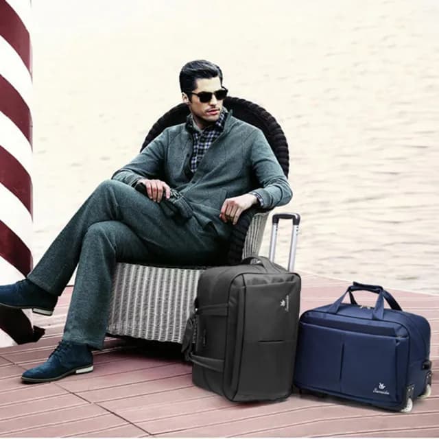 【悅生活】拉桿包 拉桿袋 登機袋 24吋登機拉桿旅行袋 經典細格紋 黑色(GoTrip 微旅行)