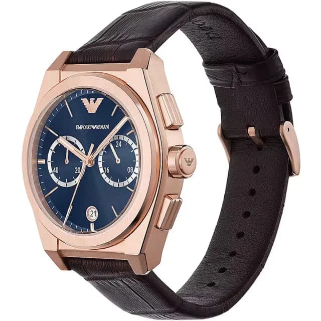 【EMPORIO ARMANI】亞曼尼 雙眼計時手錶-咖啡皮帶/43mm 禮物 送禮 推薦(AR11563)