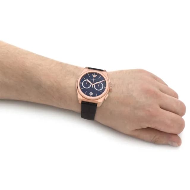 【EMPORIO ARMANI】亞曼尼 雙眼計時手錶-咖啡皮帶/43mm 禮物 送禮 推薦(AR11563)