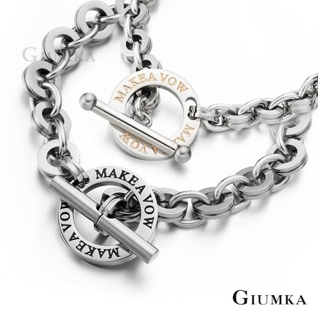 【GIUMKA】情侶手鍊．T字扣 ．愛的約定．情人節禮物(黑/玫金)