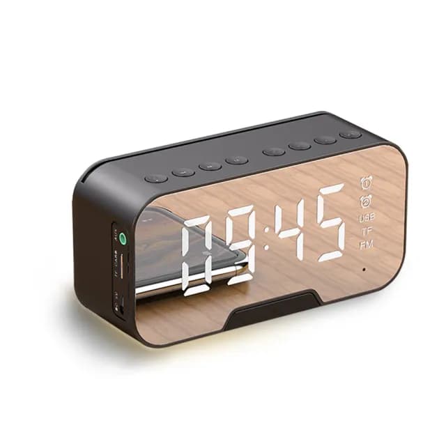 【ANTIAN】鏡面時鐘無線藍牙喇叭 鬧鐘 免持通話 重低音 智能降噪迷你喇叭 小夜燈(高音質音響)