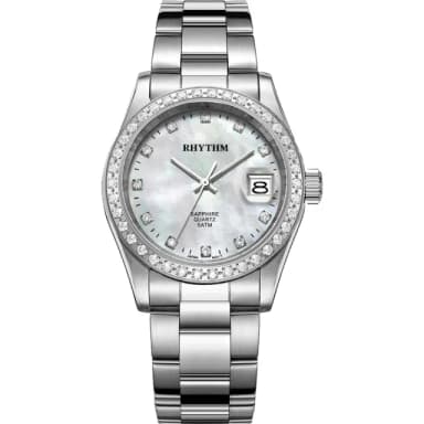 【RHYTHM 麗聲】晶鑽石英手錶-珍珠貝x銀/38mm 送禮 禮物 推薦(RQ1619S01)