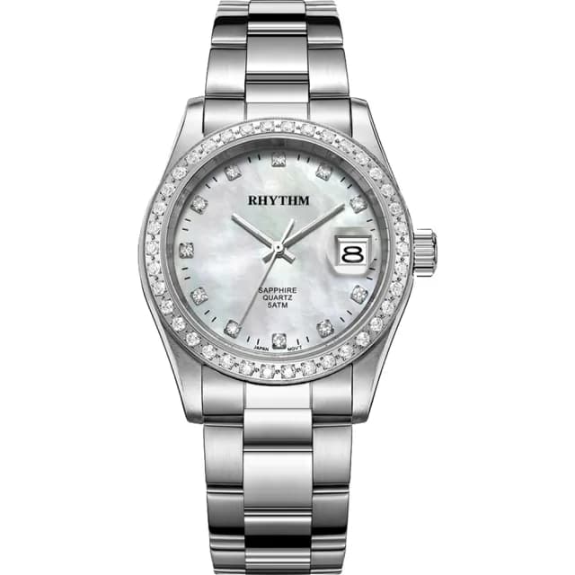 【RHYTHM 麗聲】晶鑽石英手錶-珍珠貝x銀/38mm 送禮 禮物 推薦(RQ1619S01)