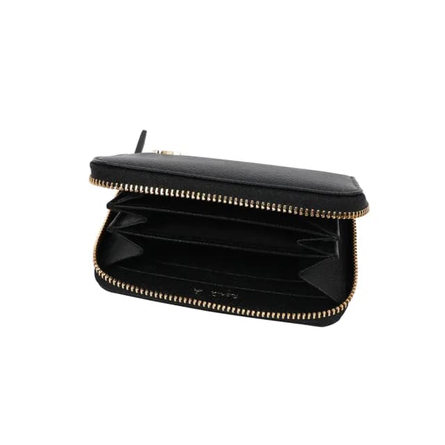 【agnes b.】Voyage經典款 b logo防刮牛皮拉鍊零錢包(黑)