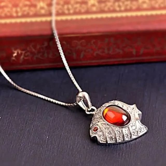 【米蘭精品】現貨+預購 925純銀項鍊石榴石吊墜(精美小魚別緻情人節生日聖誕節交換禮物女飾品73lf26)