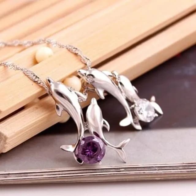 【米蘭精品】現貨+預購 925純銀項鍊鑲鑽吊墜(經典時尚海豚之戀情人節生日聖誕節禮物女飾品2色73fy18)