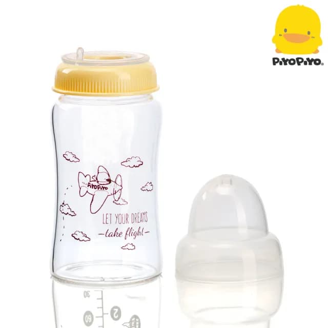 【Piyo Piyo 黃色小鴨】寬口徑晶鑽奶瓶180ml*2