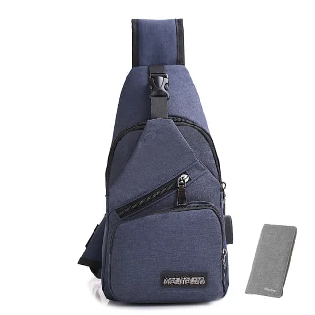 【豪麥源】雙11 情人節禮物 USB胸包(1111附USB線 韓系休閒男士側背包 男用斜背包 旅行充電接口單肩包 防