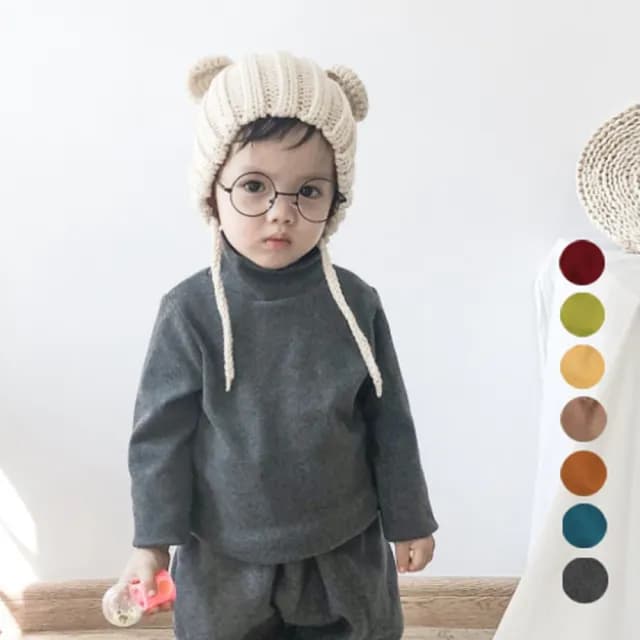 【橘魔法】兒童厚實百搭圓弧下擺中高領棉毛內搭衫(長袖上衣 內搭衣 中高領  童裝 中童 男童 女童)