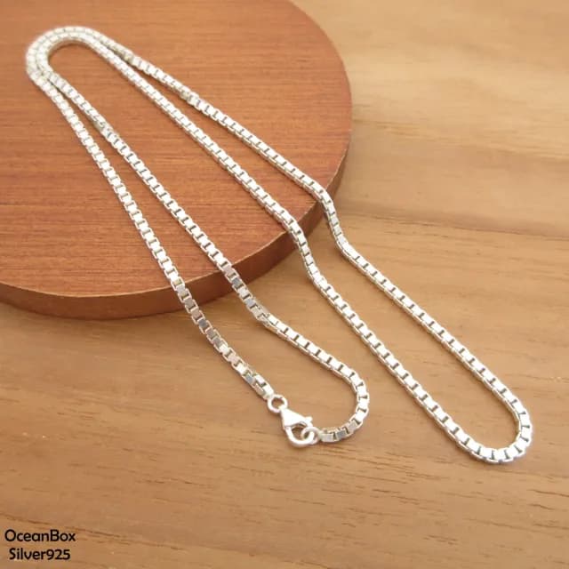 【海洋盒子】2mm寬。立體方格盒子925純銀項鍊.素銀鍊子(925純銀中長項鍊.男女皆可)
