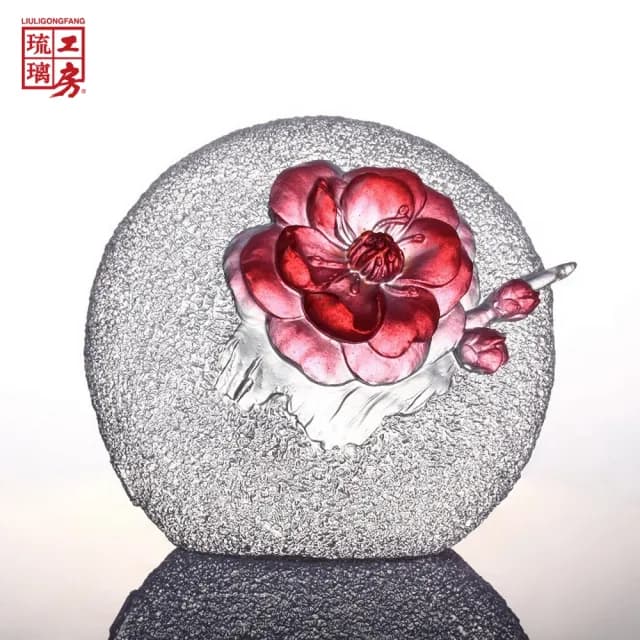 【琉璃工房 LIULI】紅艷一朵 梅花 文鎮/生日/母親節(送禮/琉璃/禮物/水晶/藝術品/擺飾/禮贈/企業)