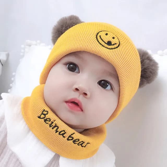 【iSFun】雙邊毛球＊彈性嬰幼兒童保暖毛線帽+脖圍(4色可選)