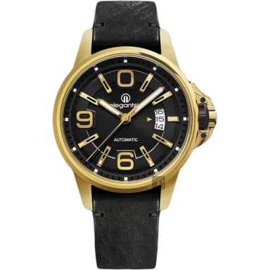 【elegantsis 愛樂時】JT55A 復古潮流機械錶-黑x金框/44mm 禮物 送禮 推薦(ELJT55A-NB03LC)