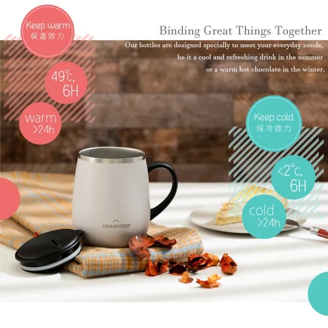 【美國GrandTies】滑蓋式460ML真空不鏽鋼保溫杯/馬克杯黑/白/藍/紅-保冷/保溫(交換禮物首選)
