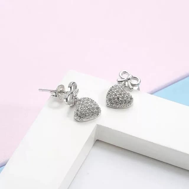 【HaNA 梨花】韓國愛心小巧全細鑽．甜蜜蝴蝶結耳環(針式 耳環 耳飾 耳圈 耳釘)